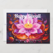 Invitation Lotus Lantern Light Diwali Card (Devant)