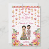 Invitation Lotus lanterns Mariage indien enregistrer la date  (Devant)