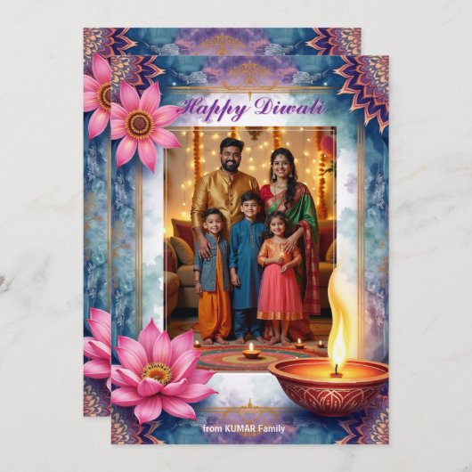 Invitation Lotus Lounge Diwali Greeting Card (Devant / Derrière)