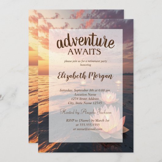 Invitation Lotus Ocean Sunset Retirement Party (Devant / Derrière)