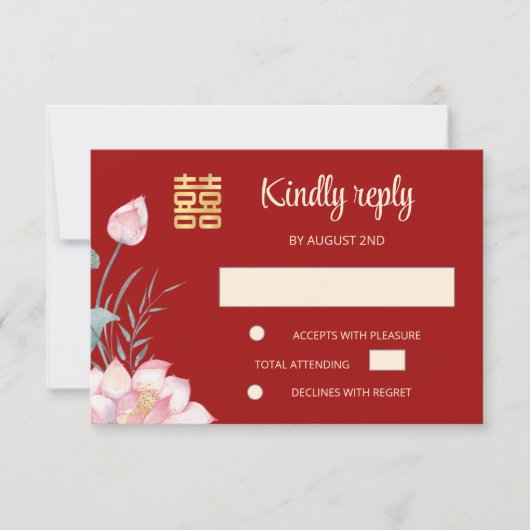 Invitation Lotus Red Chinese Wedding RSVP (Devant)