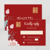 Invitation Lotus Red Chinese Wedding RSVP (Devant / Derrière)