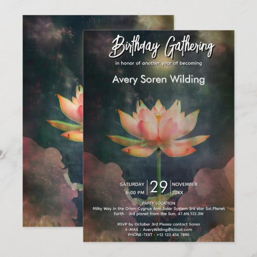 Invitation Lotus Rising | Conception Aquarelle Douce (Devant / Derrière)