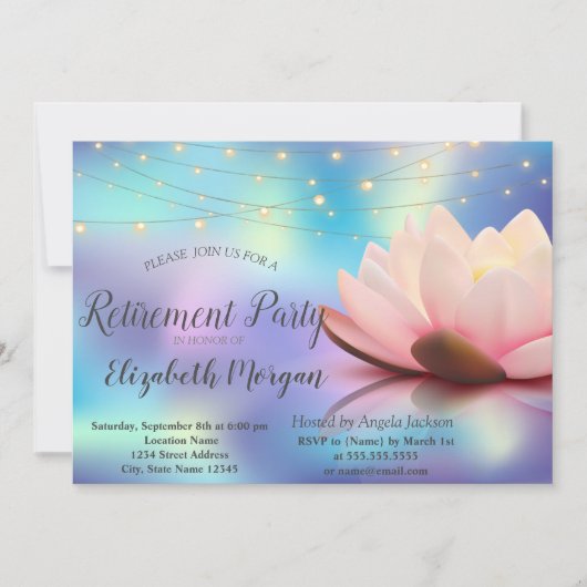 Invitation Lotus String Lights Holographique Retraite Party (Devant)