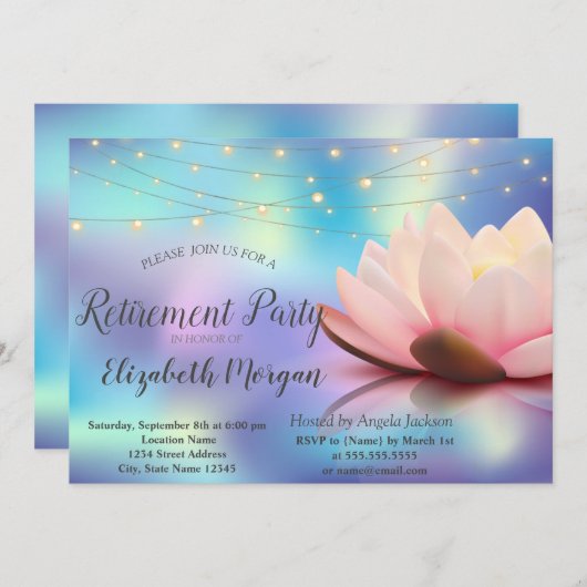 Invitation Lotus String Lights Holographique Retraite Party (Devant / Derrière)