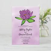 Invitation Lotus violet duvet rose vert chic Mariage (Debout devant)