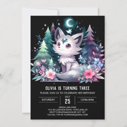 Invitation Loup adorable minimaliste Anniversaire (Devant)