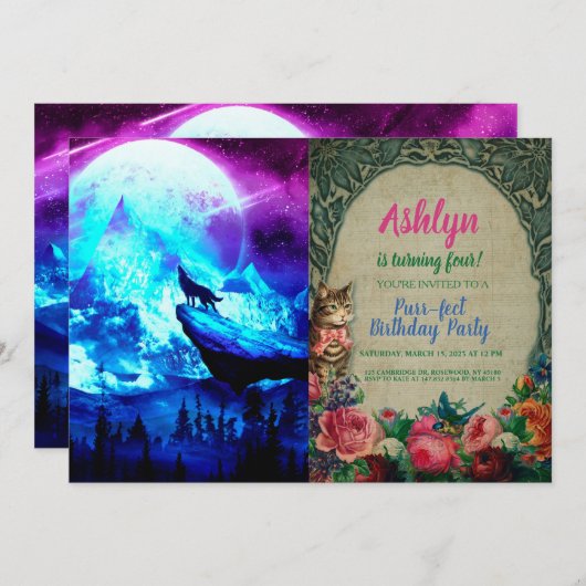 Invitation Loup coloré hurlant (Devant / Derrière)