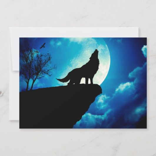 Invitation Loup en silhouette hurlant à la pleine lune (Dos)