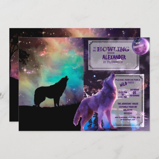 Invitation Loup hurlant dans l'univers (Devant / Derrière)