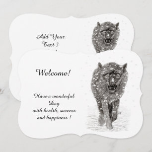 Invitation Loup noir en colère dans la neige, hiver sauvage