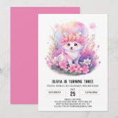 Invitation Loup rose Howl Fille Anniversaire (Devant / Derrière)