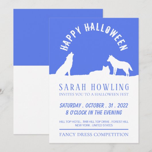 Invitation Loups en neige, fête d'Halloween (Devant / Derrière)