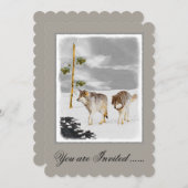 Invitation Loups en peinture sur neige - Art original de la f (Devant / Derrière)