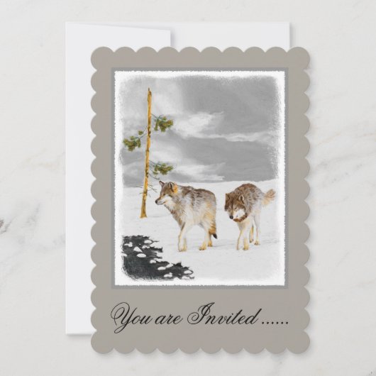 Invitation Loups en peinture sur neige - Art original de la f (Devant)