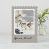 Invitation Loups en peinture sur neige - Art original de la f (Debout devant)