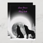 Invitation Loups noirs et blancs Howl Moon Mariage (Devant / Derrière)