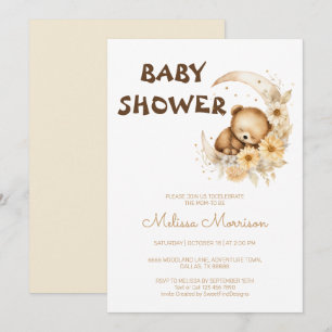 Invitation L'ours dormant en peluche sur le Baby shower de la