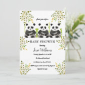 Invitation L'Ours Panda Triplet Baby shower Verdure Nature (Debout devant)