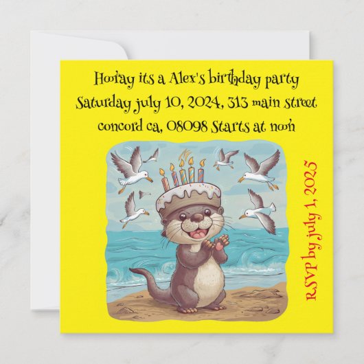 Invitation loutre de mer portant un casquette d'anniversaire  (Devant)