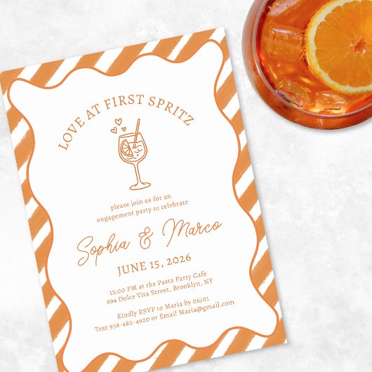 Invitation Love at First Spritz Engagement Party Orange Italy