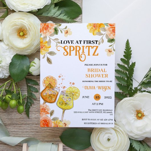 Invitation Love at First Spritz Floral Cocktail Fête des mari