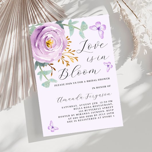 Invitation Love Bloom violet rose papillon Fête des mariées