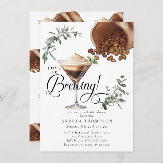 Invitation Love Brewing | Espresso | Martini | FÊTE DES MARIÉ (Devant / Derrière)