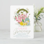 Invitation Love Brewing Pink Floral Tea Party Fête des mariée (Debout devant)