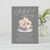 Invitation Love Brewing Pink Peonies Floral Baby Tea Douche (Debout devant)
