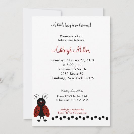 Invitation Love Bug Black & Red Ladybug 5x7 Baby shower (Devant)