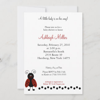 Invitation Love Bug Black & Red Ladybug 5x7 Baby shower