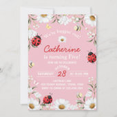Invitation Love Bug Daisy Floral Ladybug Birthday Party (Devant)