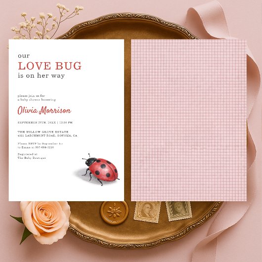 Invitation Love Bug Ladybug Gingham Baby Shower