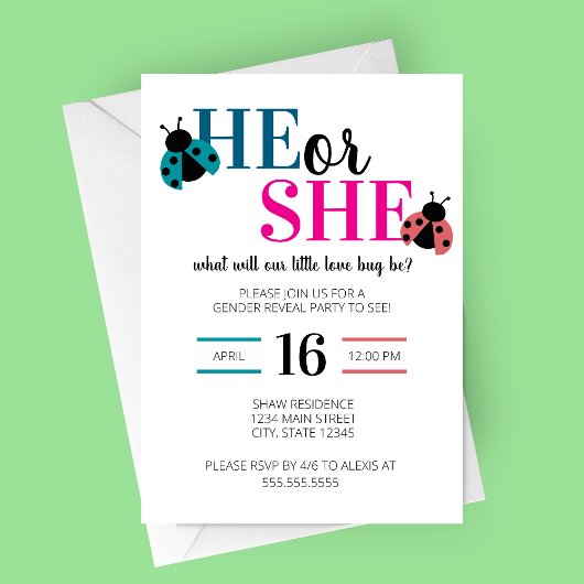 Invitation Love Bug Spring Gender Reveal Party
