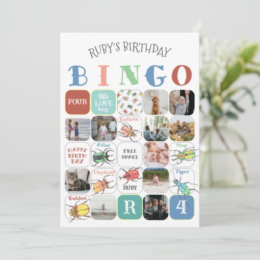 Invitation Love Bugs Party Bingo Card (version 2) (Debout devant)