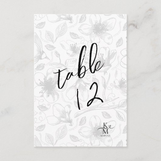 Invitation Love Calligraphy Floral Table Numéro B&W ID940 (Devant)