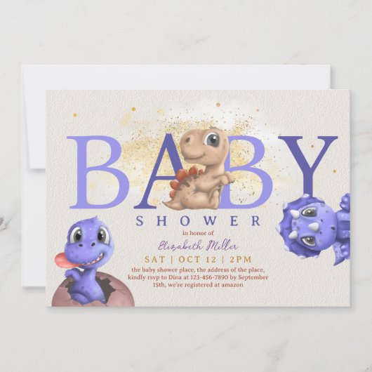 Invitation Love Dino Simple Funny Mignonne Dragon Bébé Garçon (Devant)