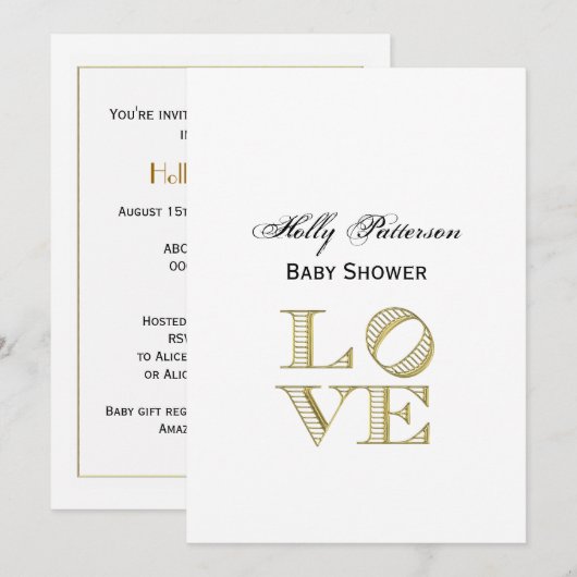 Invitation LOVE Graphic Text - Faux Gold (Devant / Derrière)