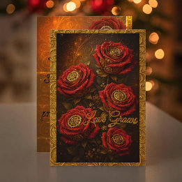 Invitation Love Grows Romantic Red Rose Gold Gears
