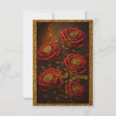 Invitation Love Grows Romantic Red Rose Gold Gears (Devant)