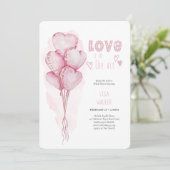 Invitation Love Heart Balloons Aquarelle Fête des mariées (Debout devant)