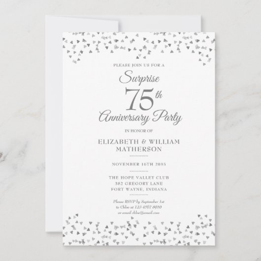 Invitation Love Heart Surprise Party 75e anniversaire de Mari (Devant)