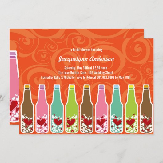 Invitation Love Hearts Bouteilles Whimsical Fête des mariées (Devant / Derrière)