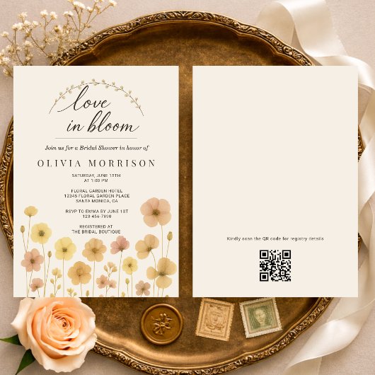 Invitation Love In Bloom Boho QR Code Bridal Shower 
