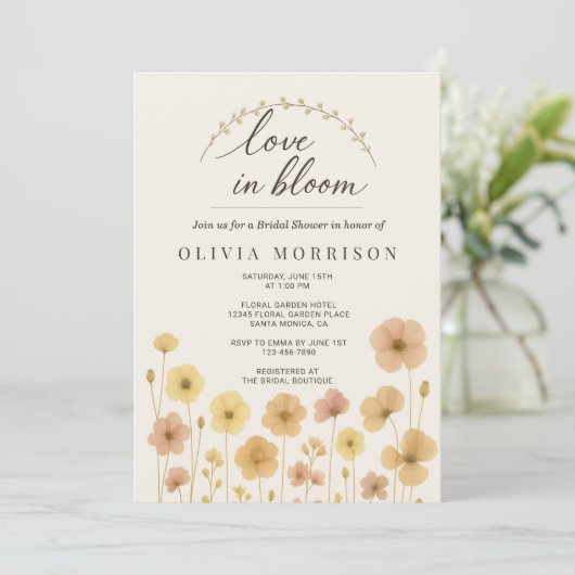 Invitation Love In Bloom Boho QR Code Bridal Shower (Debout devant)