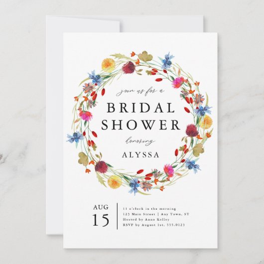 Invitation Love in Bloom Fleur sauvage Back & QR Code Douche (Devant)