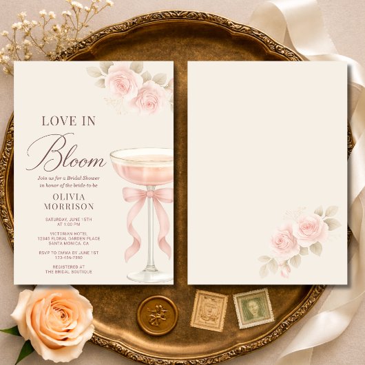 Invitation Love in Bloom Pink Champagne Bow Bridal Shower