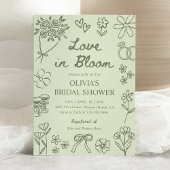 Invitation Love in Bloom Sage Green Hand Drawn Bridal Shower