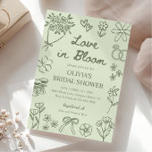 Invitation Love in Bloom Sage Green Hand Drawn Bridal Shower